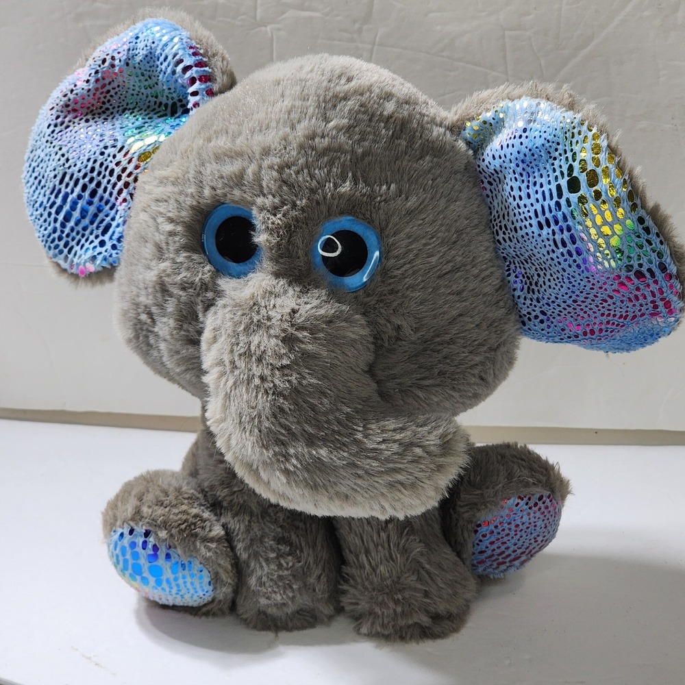Five Below Gray Elephant Plush Shiny Rainbow Snake Print Ears Feet 9 inch